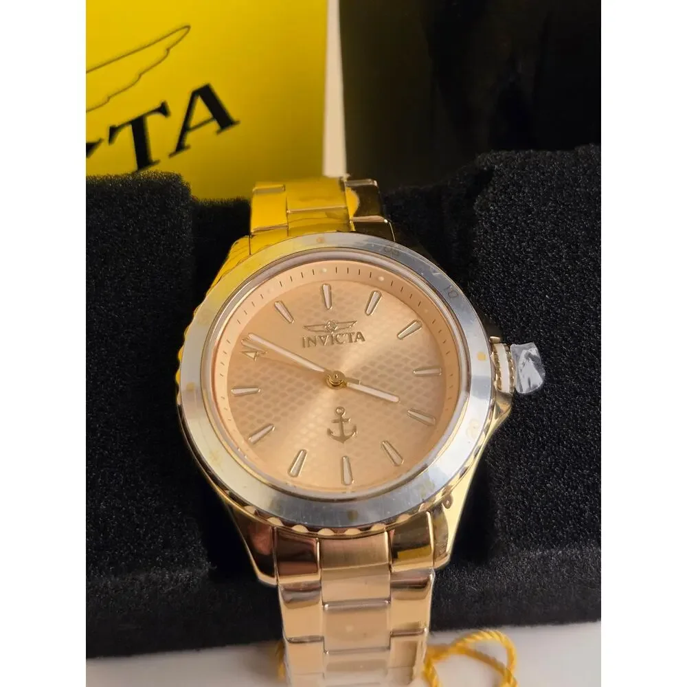 Invicta Ocean Voyage 49976 Women's 38mm Gold Tone Watch NWT Anchor Dial Box